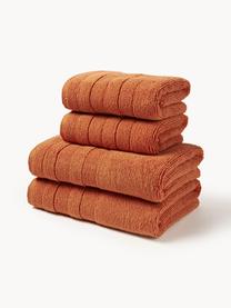 Lot de serviettes de bain avec bordure décorative Luxe, set de tailles variées, Terracotta, 3 éléments (1 serviette invité, 1 serviette de toilette et 1 drap de bain)