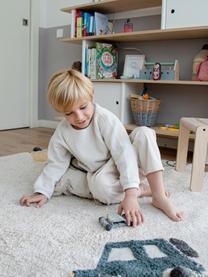 Handgetufteter runder Kinderteppich Wheels mit Hoch-Tief-Effekt, waschbar, Flor: 97 % Baumwolle, 3 % ander, Hellbeige, Mehrfarbig, Ø 140 cm (Größe M)