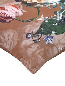 Flanell-Bettwäsche Fleurel mit Blumen-Muster, Webart: Flanell, Renforce gebürst, Braun, 155 x 220 cm + 1 Kissen 80 x 80 cm