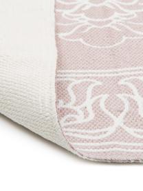 Tapis rose et blanc à houppes, tissé main Salima, 100 % coton, Rose, blanc crème, larg. 120 x long. 180 cm (taille S)