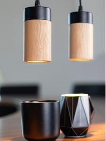 Lámpara de techo pequelña LED de madera Annick, Pantalla: madera de roble aceitada, Anclaje: metal recubierto, Cable: cubierto en tela, Negro, beige, Ø 7 x Al 14 cm