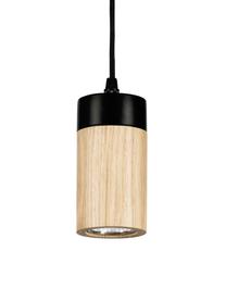 Lámpara de techo pequelña LED de madera Annick, Pantalla: madera de roble aceitada, Anclaje: metal recubierto, Cable: cubierto en tela, Negro, beige, Ø 7 x Al 14 cm