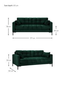 Sofa z aksamitu Mamaia (2-osobowa), Tapicerka: aksamit poliestrowy Dzięk, Stelaż: lite drewno sosnowe, skle, Nogi: metal lakierowany, Leśny zielony, S 177 x G 92 cm