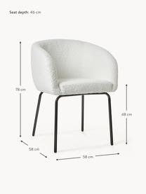 Krzesło z podłokietnikami Bouclé Alani, 2 szt., Tapicerka: Bouclé (100% poliester) D, Nogi: metal malowany proszkowo, Biały Bouclé, czarny, S 58 x G 58 cm