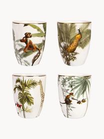 Set 4 tazze con motivi tropicali Animaux, Porcellana, Multicolore, Ø 8 x Alt. 10 cm, 225 ml