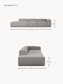 Diván modular grande de pana Lennon, Tapizado: pana (92% poliéster, 8% p, Estructura: madera contrachapada de p, Patas: plástico Las patas están , Pana gris, An 357 x F 119 cm, reposabrazos izquierdo