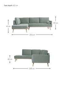 Samt-Ecksofa Saint (3-Sitzer) in Salbeibarben mit Eichenholz-Füssen, Bezug: Samt (Polyester) Der hoch, Gestell: Massives Eichenholz, Span, Samt Salbeifarben, B 243 x T 220 cm