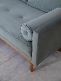 Samt-Ecksofa Saint (3-Sitzer) in Salbeibarben mit Eichenholz-Füssen, Bezug: Samt (Polyester) Der hoch, Gestell: Massives Eichenholz, Span, Samt Salbeifarben, B 243 x T 220 cm