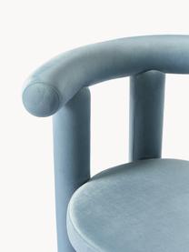 Krzesło tapicerowane z aksamitu Calan, Tapicerka: 100% poliester, Stelaż: metal powlekany pianką, Jasnoniebieski aksamit, S 55 x G 52 cm