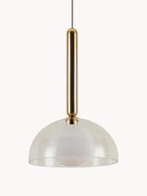 Lampada a sospensione piccola con luce regolabile Dome, Paralume: vetro, Struttura: metallo rivestito, Bianco latte, dorato, Ø 25 x Alt. 213 cm