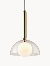 Lampada a sospensione piccola con luce regolabile Dome, Paralume: vetro, Struttura: metallo rivestito, Bianco latte, dorato, Ø 25 x Alt. 213 cm