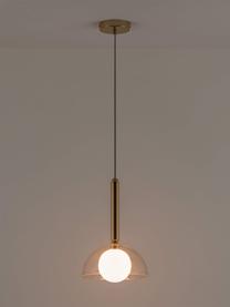 Lampada a sospensione piccola con luce regolabile Dome, Paralume: vetro, Struttura: metallo rivestito, Bianco latte, dorato, Ø 25 x Alt. 213 cm