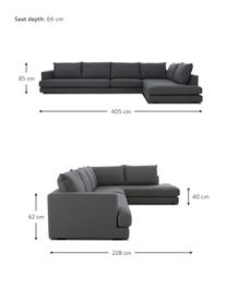 Sofa narożna XL Tribeca, Tapicerka: poliester Dzięki tkaninie, Stelaż: lite drewno sosnowe, Nogi: lite drewno sosnowe, laki, Antracytowa tkanina, S 405 x G 228 cm, lewostronna