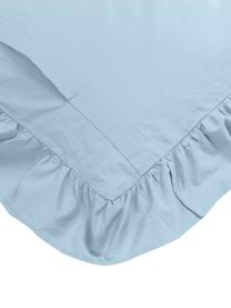 Taies d'oreiller en coton lavé bleu à volants Florence, 2 pièces, Bleu ciel, 65 x 65 cm