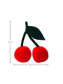 Kuschelkissen Cherries aus Bio-Baumwolle, Bezug: Baumwollsamt, Rot, Dunkelgrün, 36 x 46 cm