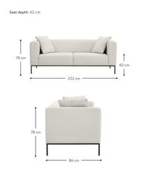 Sofa Carrie (3-Sitzer) mit Metall-Füßen, Bezug: Polyester 50.000 Scheuert, Gestell: Spanholz, Hartfaserplatte, Füße: Metall, lackiert, Webstoff Hellgrau, B 202 x T 86 cm