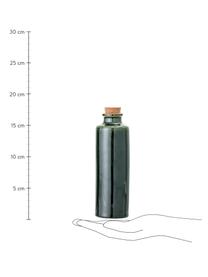 Handgemachte Essig- und Öl-Karaffe Joelle, luftdicht, Dose: Steingut, Deckel: Kork, Dunkelgrün, Ø 6 x H 18 cm