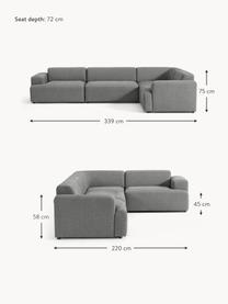 Grand canapé d'angle 4 places Melva, Tissu gris foncé, larg. 339 x prof. 220 cm, dossier à droite
