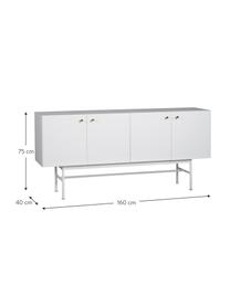 Credenza di design Glendale, Legno di quercia, bianco, Larg. 160 x Alt. 75 cm