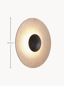 Dimmbare LED-Wandleuchte Ginger, verschiedene Größen, Lampenschirm: Holz, gepresst, Dekor: Aluminium, beschichtet, Helles Holz, Schwarz, Ø 20 x T 7 cm