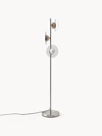 Lampada da terra Orion, Paralume: vetro, travertino, Decorazione: vetro colorato, Struttura: metallo rivestito, Travertino beige, grigio chiaro, Alt. 150 cm