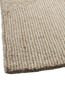 Grote handgeweven vloerkleed Canyon met golfachtig patroon in beige/wit, 51% polyester, 49% wol, Beige, B 200 x L 300 cm (maat L)