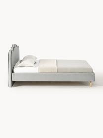 Čalouněná postel s vlnitým čelem Romy, Světle šedá, dubové dřevo, Š 140 cm, D 200 cm