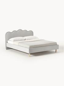 Čalúnená posteľ s vlneným čelom Romy, Svetlosivá, dubové drevo, Š 140 x D 200 cm