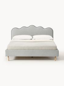 Čalouněná postel s vlnitým čelem Romy, Světle šedá, dubové dřevo, Š 140 cm, D 200 cm