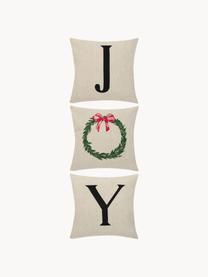 Sada povlaků na polštáře s vánočním potiskem Joy, 3 díly, Bavlna, Světle béžová, černá, Š 40 cm, D 40 cm