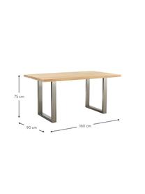 Table avec plateau en bois massif Oliver, Chêne sauvage, acier inoxydable