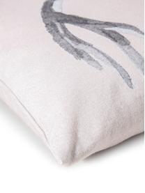 Dubbelzijdige kussenhoes Ria met hertenmotief in roze/grijs, 100% katoen, Roze, grijstinten, 50 x 50 cm