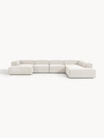 Sofá rinconera longue modular en tejido bouclé Lennon, Tapizado: tejido bouclé (100% polié, Estructura: madera contrachapada de p, Patas: plástico Este producto es, Bouclé Off White, An 418 x F 269 cm, chaise longue izquierda