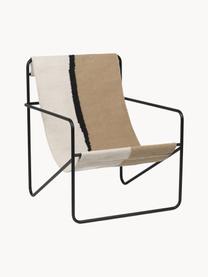 Fauteuil lounge Desert, Tissu blanc cassé et beige, acier noir, larg. 63 x prof. 66 cm