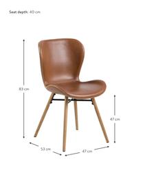 Kunstleren stoelen Batilda, 2 stuks, Bekleding: kunstleer (polyurethaan), Poten: gelakt rubberhout, Kunstleer cognackleurig, eikenhout, B 47 x D 53 cm