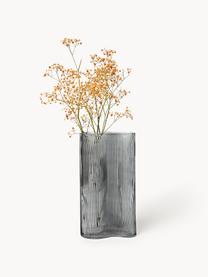 Mundgeblasene Design-Vase Dawn mit Rillenrelief, H 30 cm, Glas, Grau, B 16 x H 30 cm