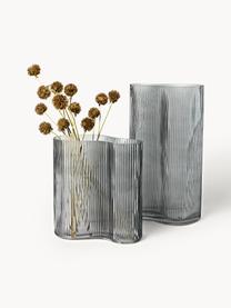 Mundgeblasene Design-Vase Dawn mit Rillenrelief, H 30 cm, Glas, Grau, B 16 x H 30 cm