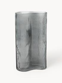 Mundgeblasene Design-Vase Dawn mit Rillenrelief, H 30 cm, Glas, Grau, B 16 x H 30 cm