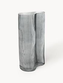 Mundgeblasene Design-Vase Dawn mit Rillenrelief, H 30 cm, Glas, Grau, B 16 x H 30 cm