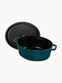 Ovale braadpan La Cocotte uit gietijzer, Geëmailleerd gietijzer, Petrol, zilverkleurig, B 38 x H 17 cm, 5.5 L