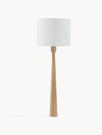 Lampada da terra in legno di frassino chiaro Jascha, Base della lampada: legno di frassino certifi, Paralume: tessuto in look lino, Legno di frassino, bianco, Ø 50 x Alt. 145 cm