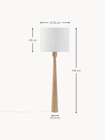 Lampada da terra in legno di frassino chiaro Jascha, Base della lampada: legno di frassino certifi, Paralume: tessuto in look lino, Legno di frassino, bianco, Ø 50 x Alt. 145 cm