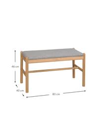 Banc rembourré chêne Milford, Revêtement gris, bois de chêne, larg. 80 x haut. 46 cm