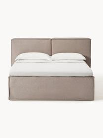 Boxspringbett Lennon, Bezug: 100 % Polyester Der strap, Matratze: 7-Zonen-Taschenfederkern, Füße: Massives Birkenholz Diese, Webstoff Taupe, B 140 x L 200 cm, Härtegrad H2