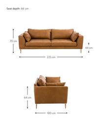 Divano 3 posti in pelle color cognac con piedini in legno Canyon, Rivestimento: pelle semi anilina, Piedini: legno di faggio, metallo, Pelle cognac, Larg. 225 x Prof. 100 cm