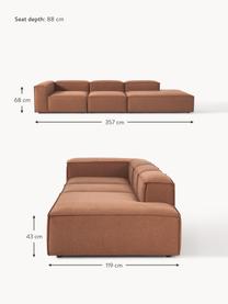 Modulaire XL chaise longue Lennon, Bekleding: 100% polyester De slijtva, Frame: massief grenenhout, FSC-g, Poten: kunststof, Geweven stof nougatkleurig, B 357 x D 119 cm, armleuning rechts