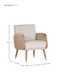 Loungesessel Hakoon mit Wiener Geflecht in Beige, Bezug: 100% Polyester, Armlehnen: Holz, Rattan, Füße: Holz, Beige, Gebrochenes Weiß, B 64 x T 75 cm