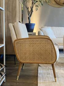 Loungesessel Hakoon mit Wiener Geflecht in Beige, Bezug: 100% Polyester, Armlehnen: Holz, Rattan, Beige, Gebrochenes Weiss, B 64 x T 75 cm