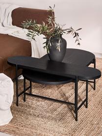 Table basse noire avec plateau en bois Mica, 2 élém., Plateau : placage en bois de chêne, laqué noir Pieds : noir, mat