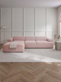 Divano angolare 4 posti Melva, Rivestimento: 100% poliestre Il rivesti, Struttura: pino massiccio, certifica, Tessuto rosa chiaro, Larg. 319 x Alt. 196 cm, chaise-longue a destra